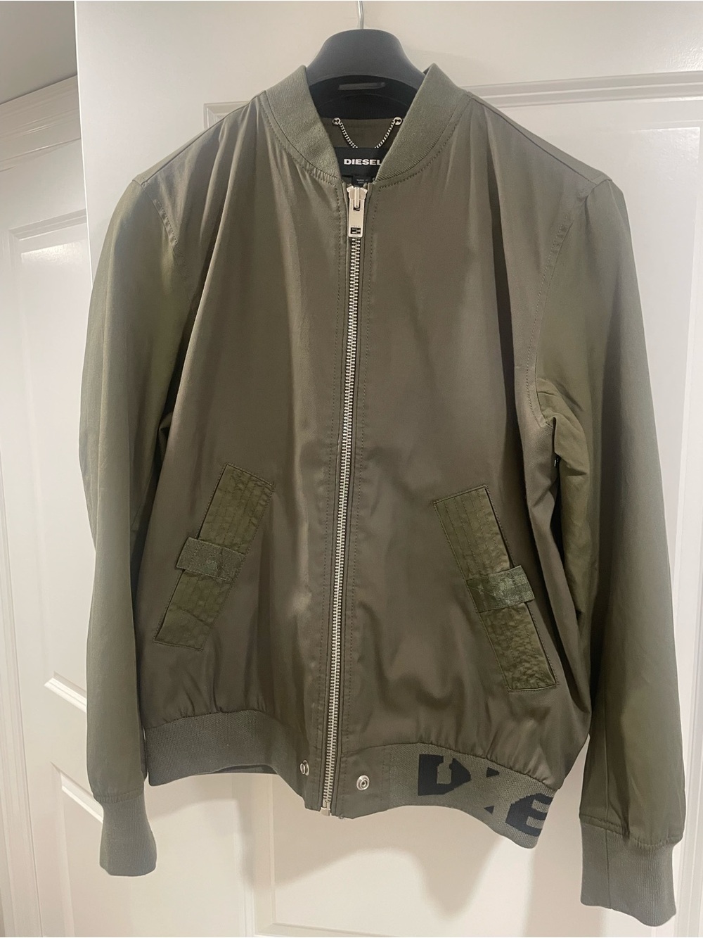 Diesel Men's Olive Green Bomber Jacket with Ribbed Hem